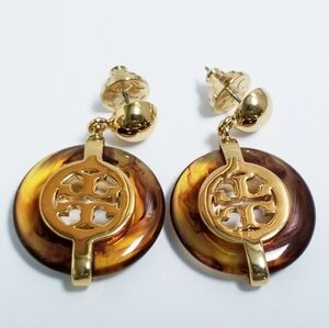 Tory Burch Pierced Dangle Lucite Tortoise Earrings